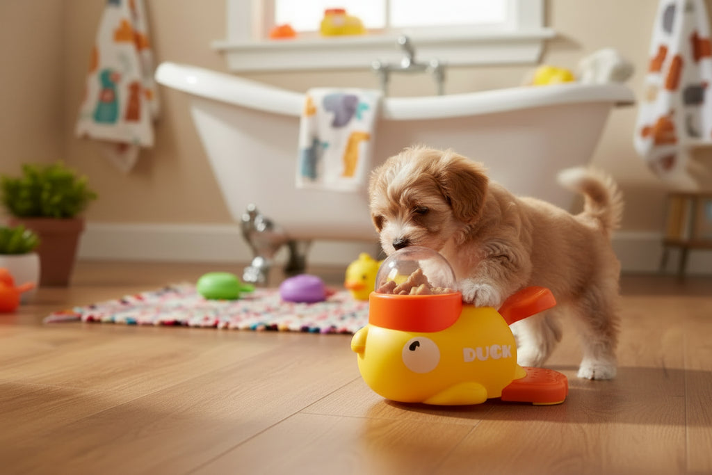 Dog Toy with a red hat on a white background